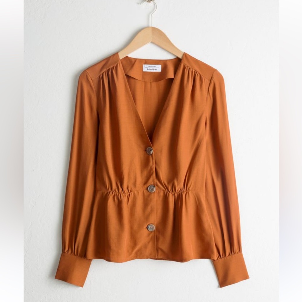 & OTHER STORIES V-Cut Button Up Peplum Blouse, Size 4